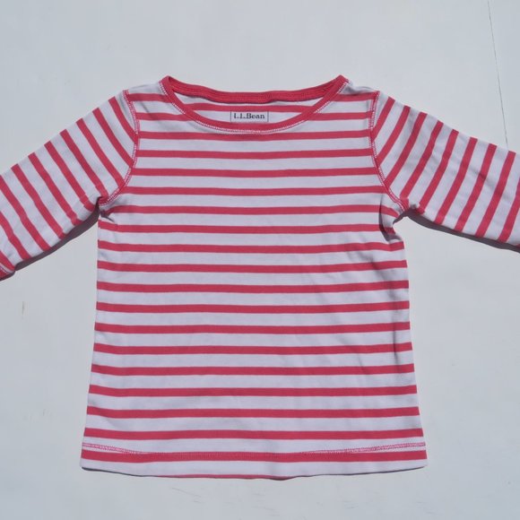 L.L. Bean Top Girls 6-7 Shirt 3/4 Sleeve Kids t-shirt Pink Stripes Cotton llbean - Picture 1 of 9